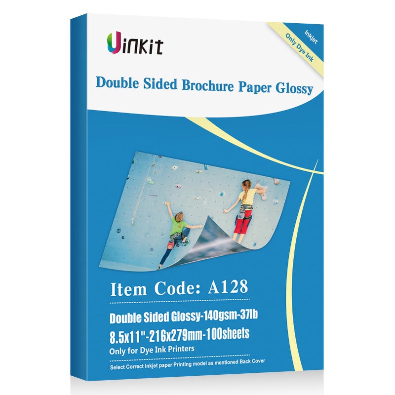 Uinkit 100 sheets Photo Paper Glossy Double Sided 8.5x11 Inkjet 37lb 140gsm Dye ink Thin Photo Picture Flyer Calendar Magazine CD Cover letter - Image 1
